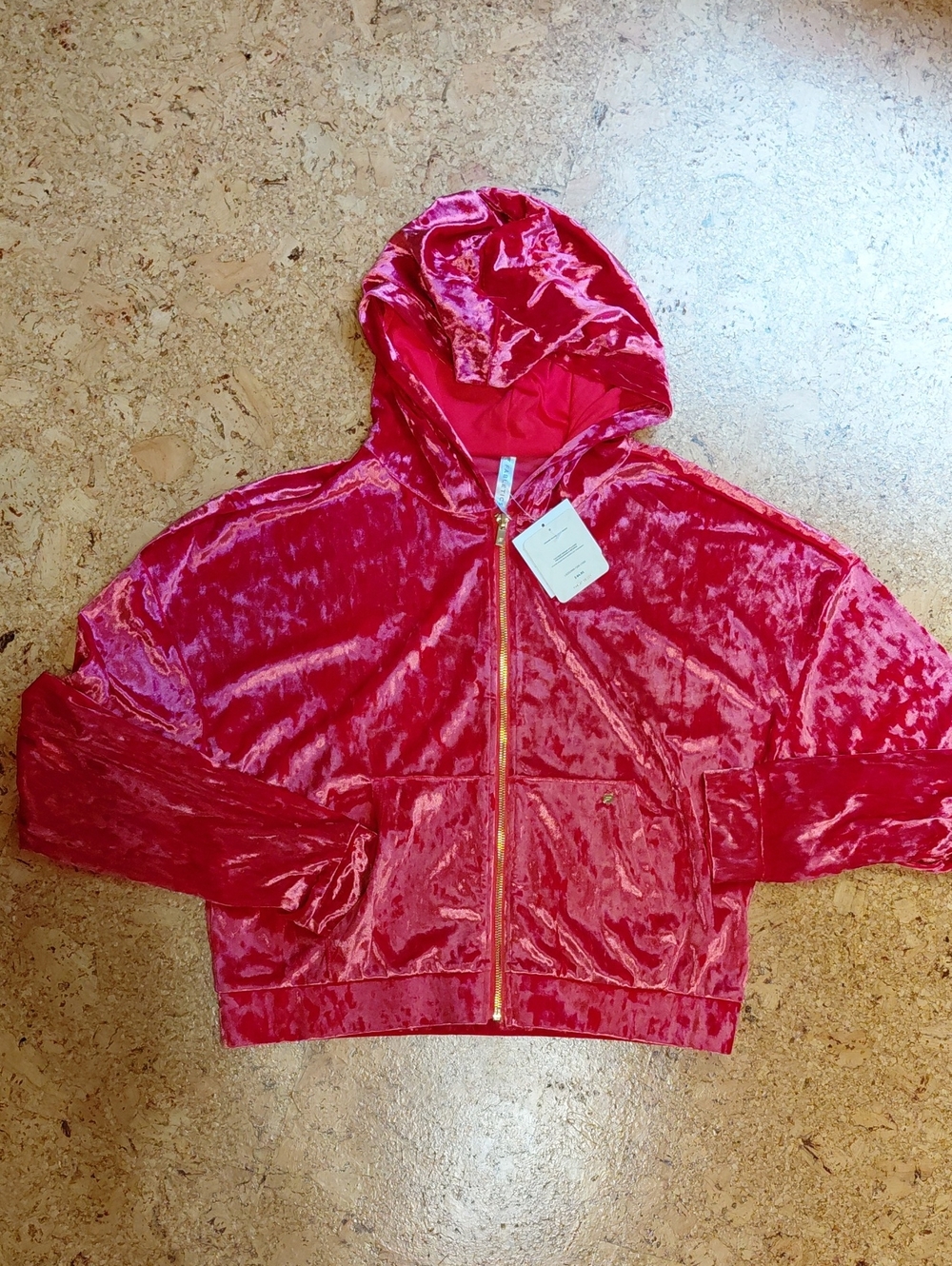 Fabletics Women's Watermelon Crushed Velour Full Zip Hoodie Size L NWT